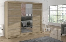 ELUKS - Dervino Modern Bedroom Sliding Door Wardrobe with Mirror Cabinet