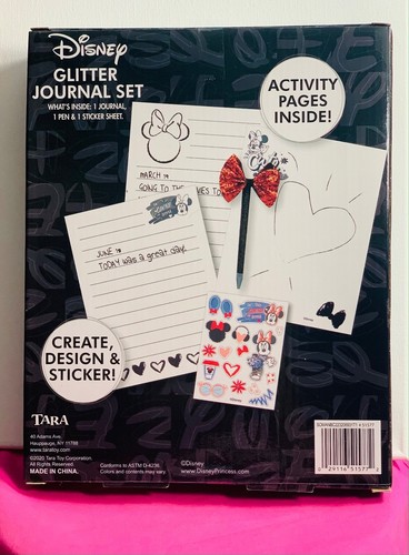 NEW Disney Minnie Mouse Journal Red Glitter Set + Sticker Sheets Kids AGES 3+ - Picture 2 of 2