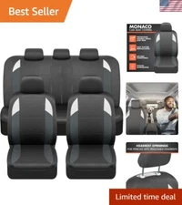 carXS Charcoal Gray Seat Covers Full Set - Tri-Tone Design for Cars Trucks SUVs
