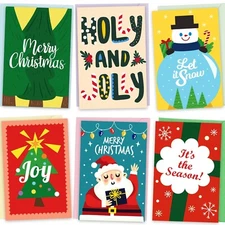 24 Pack Merry Christmas Cards with Envelopes & Stickers, 4"x 6" Bulk Xmas Bla...