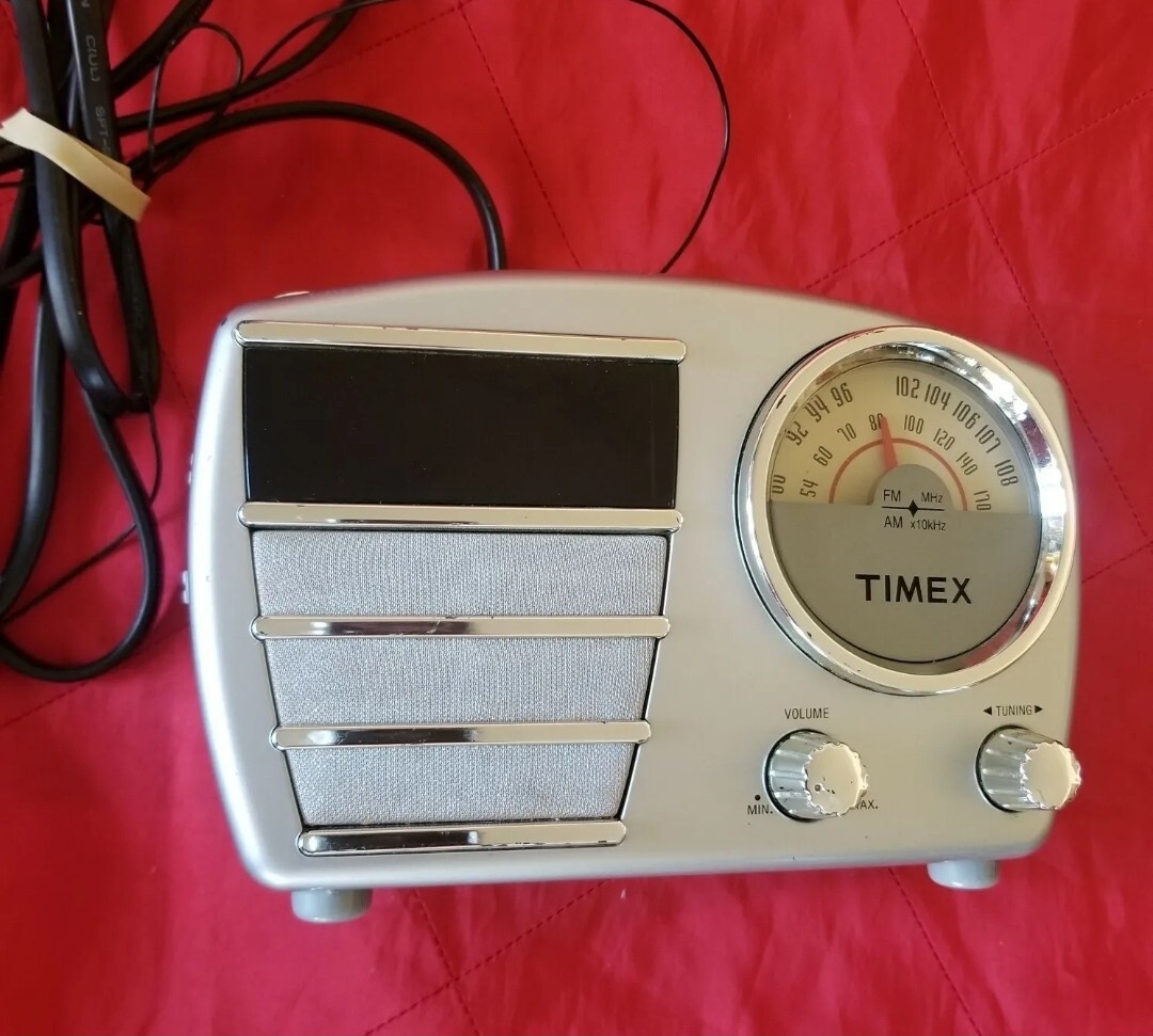 Timex Retro Silver Alarm Clock AM/FM Radio w/ Battery Back-up Model T247S