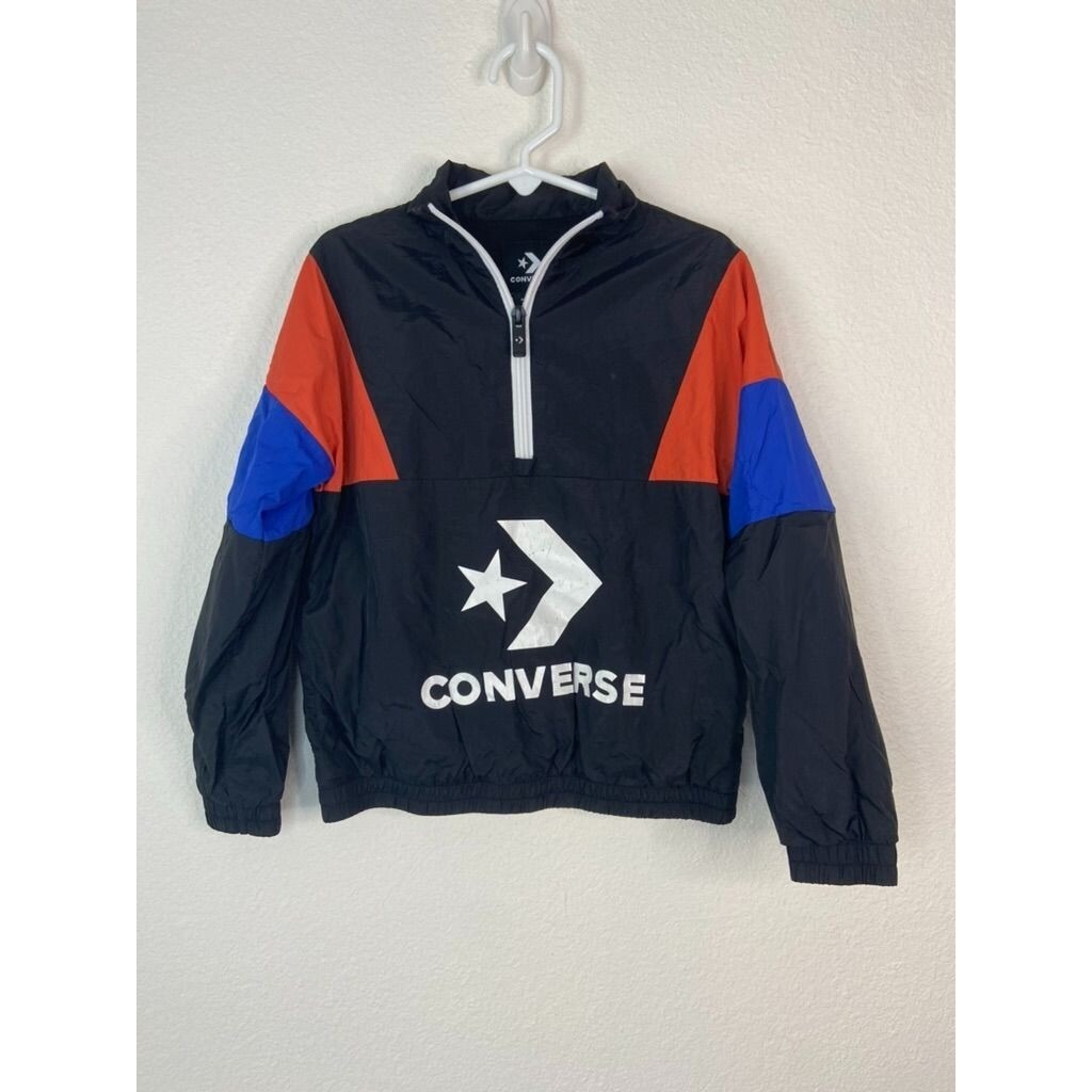 Converse youth boys 4 black color block 1/4 zip pullover windbreaker jacket