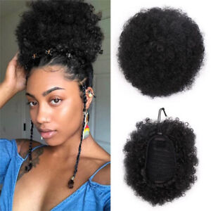 Black Afro Bun Ponytail Messy Curly Puff Drawstring As Human Hair Extensions 65g Ebay