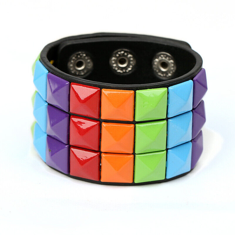 Funky Colorful Pyramid Studded Wristband Geometric Leather Funky Colorful Pyramid Studded Wristband Geometric Leather