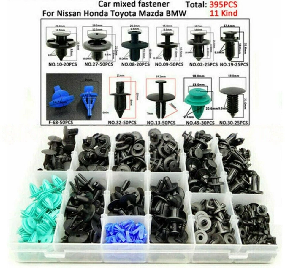 395PCS 6-10mm Universal Car Fastener Door Trim Panel Clip Bumper Rivet Retainer Foto 2 de 2
