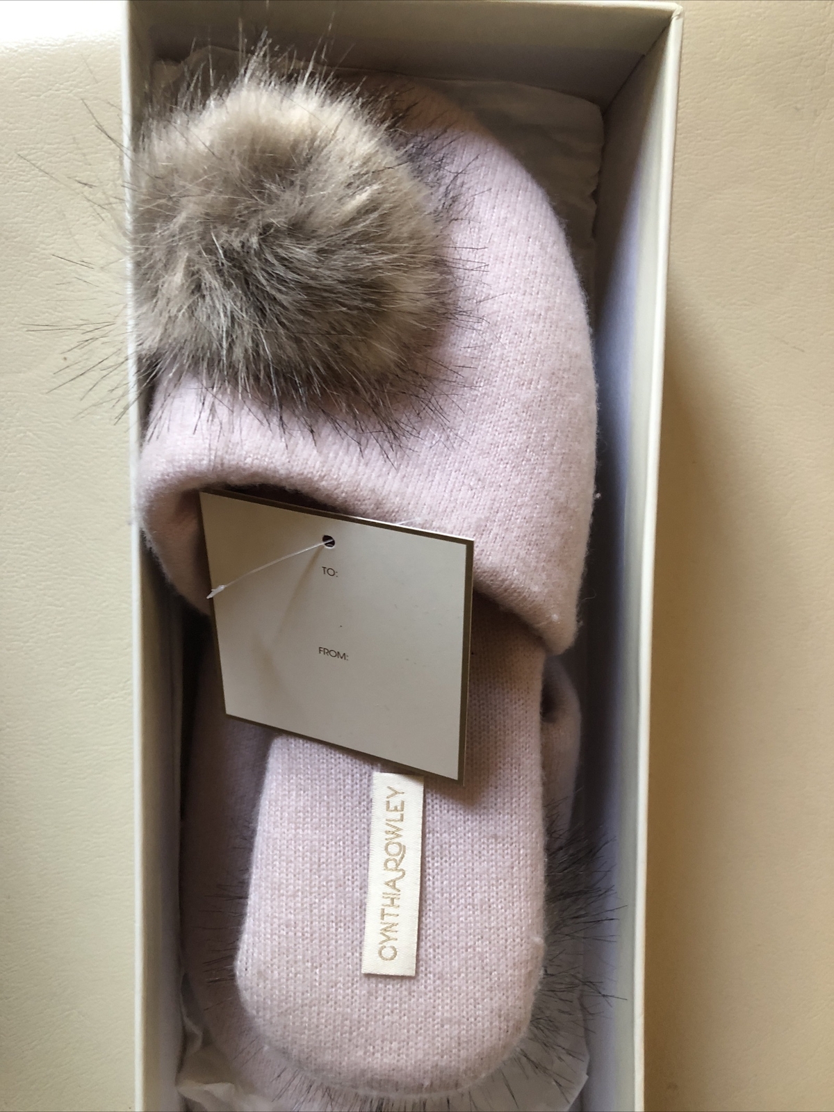 SAOLA Pantofole Cynthia Rowley New York 100% cashmere e pelliccia sintetica suola in pelle scamosciata taglia L