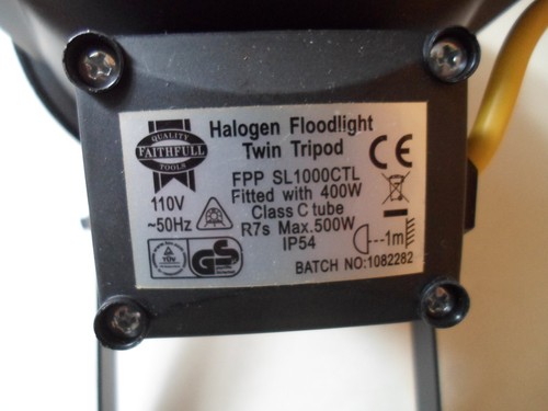 Faithfull 110 Volt Halogen Floodlight Head Only For Site Lighting 500Watt Bulb - Picture 12 of 12