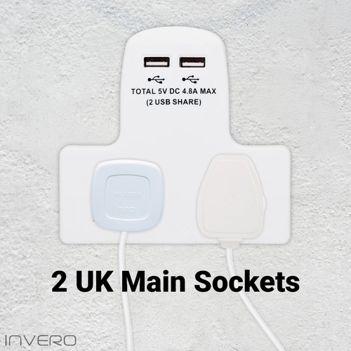 Presa Adattatore Multi Parete 2 Vie Spina Gang 13A 2x Porte di Ricarica USB 4.8A Bianco - Foto 2 di 7