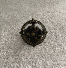 Vintage Drawer Pull 1960s Brass Flower French Provincial Style Set of 2