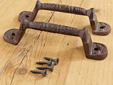 2 Cast Iron RUSTIC Barn Handle Gate Pull Shed Door Handles Fancy Drawer Pulls 