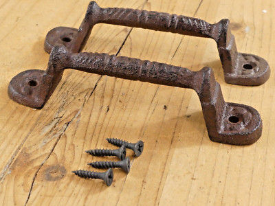 2 Cast Iron RUSTIC Barn Handle Gate Pull Shed Door Handles Fancy Drawer Pulls 