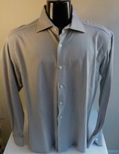 V K NAGRANI LS Button Front Solid Knit Shirt-Pale Gray-Cotton-SZ XL-Made in Ital