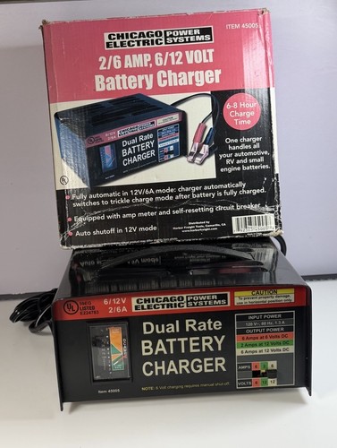 Chicago Electric Dual Rate  2/6 AMP 6/12 Volt Battery Charger #45005