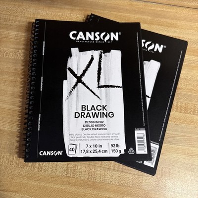 Lot Of 2 Canson XL Series Drawing Paper, Black, Wirebound, 40 Sheets 7x10 New!