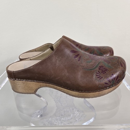 Dansko Womens Shoes EU 39 Brown Floral Leather Slip On Clogs Us 8.5/9 - Picture 5 of 17