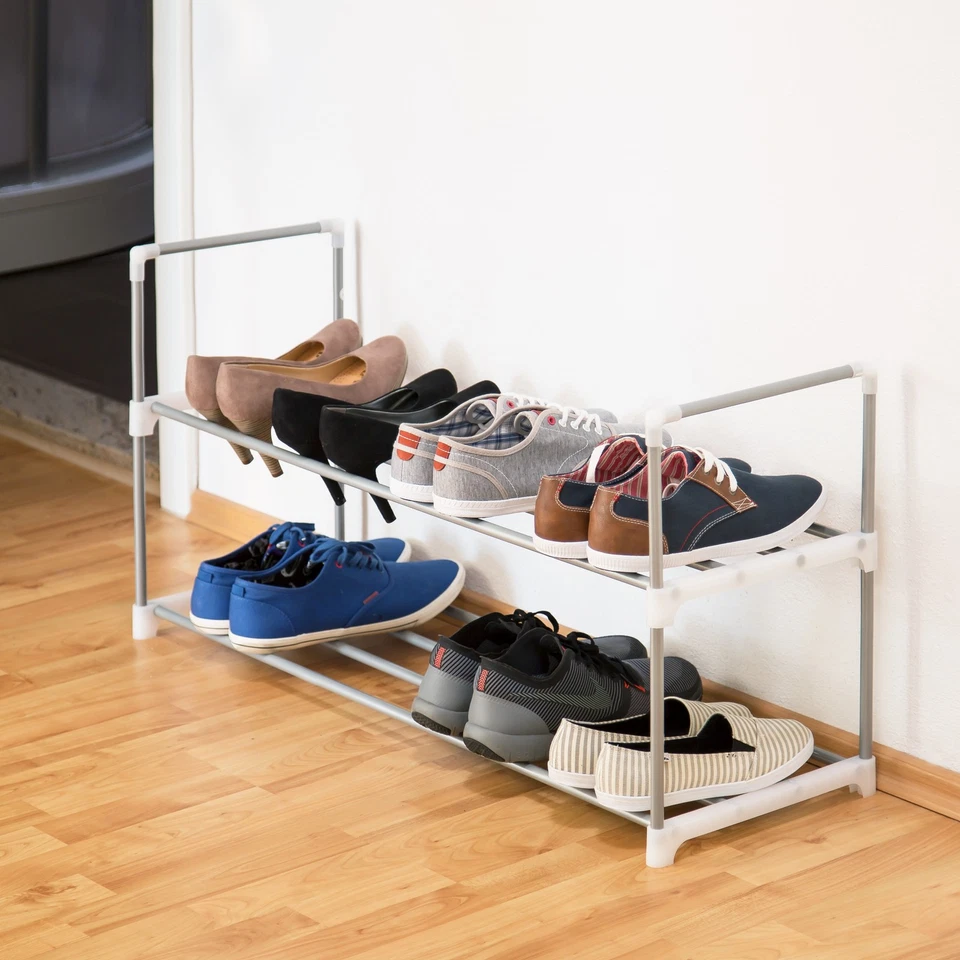 Scarpiera in metallo con 2 ripiani Porta scarpe salvaspazio Argento 2 livelli - Immagine 2 di 4