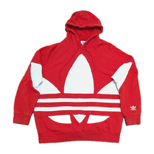 Size LARGE - ADIDAS - Mens Hoodie BIG LOGO Trefoil Red Pullover Sweater RARE 