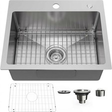 20" x 16" Drop in Kitchen Sink 304 Stainless Steel Single Bowl Topmount Kitch...