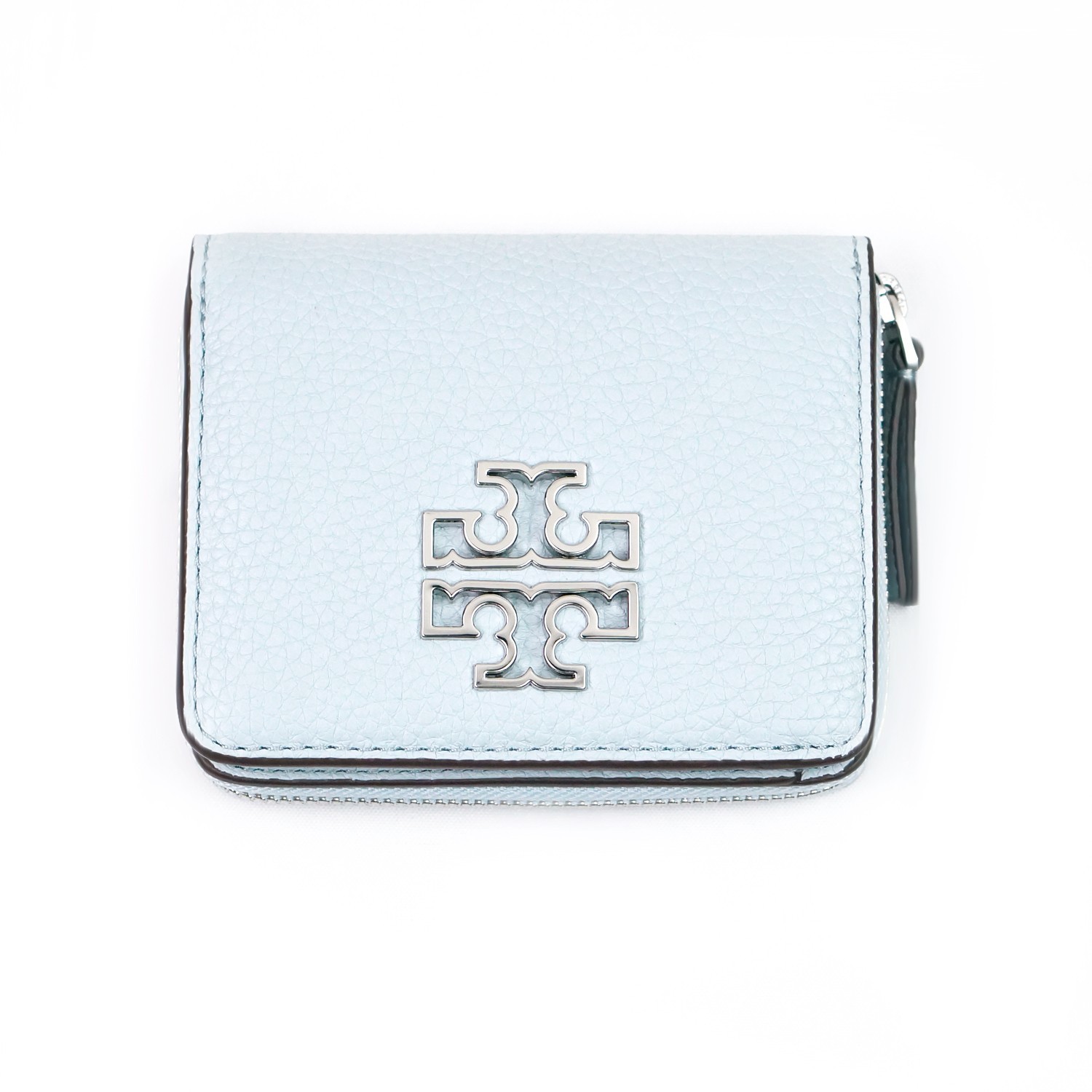 New Tory Burch BRITTEN Blue Mist Pebbled Leather BiFold Bi Fold Wallet 146708