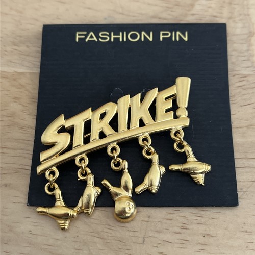 Strike! Bowling Brooch/pin Bowling Ball Bowling Pins Gold Toned