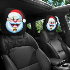 2pcs Santa Claus Hat Car Seat Headrest Cover Christmas Hat Interior Accessories