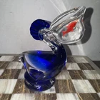 Vintage 6” Ocean Blue Pelican Murano Style Hand Blown Art Glass  Fish In Mouth