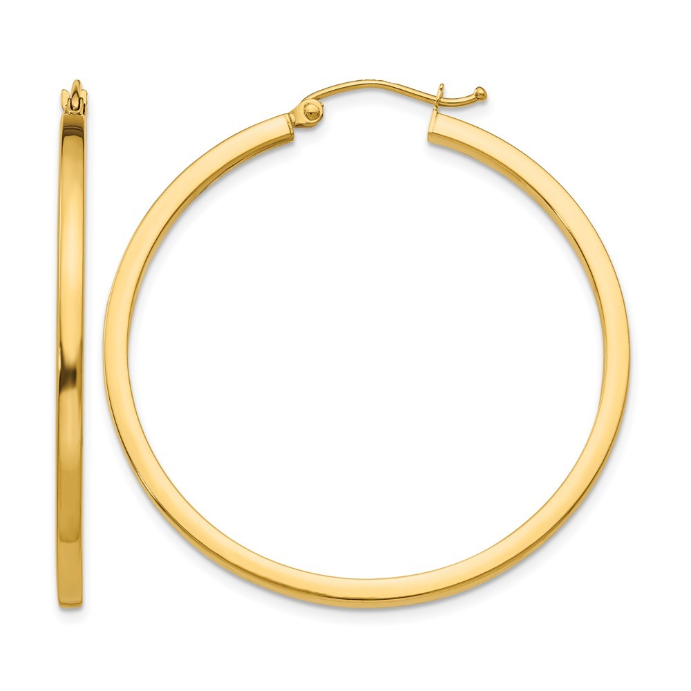 14K Yellow Gold 2mm Square Tube Hoop Earrings L-40 mm, W-40 mm 2.96gm