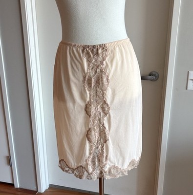 Vintage 1960's Emilio Pucci For Formfit Rogers Ivory Brown Lace Half Slip Large