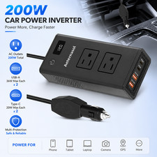 200W Power Inverter DC 12V to AC 110V Car Converter with 2Type C 2USB Laptop