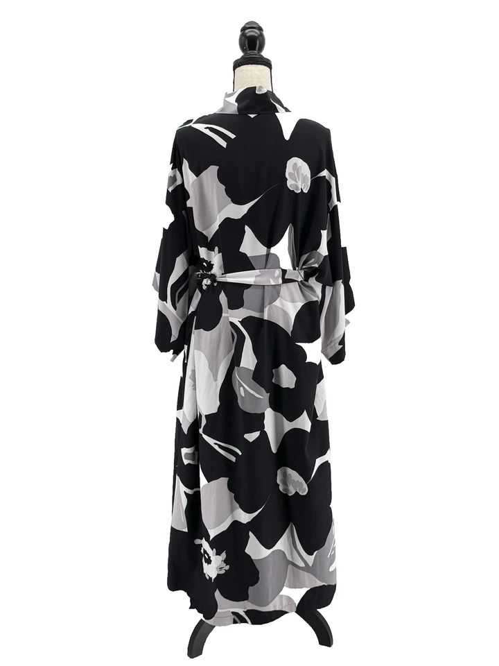 Bata de satén para mujer Natori kimono negra gris XL floral longitud midi Foto 4 de 4