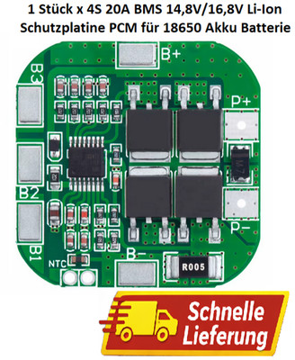 4S 20A BMS 14,8V/16,8V Li-Ion Schutzplatine PCM für 18650 Akku Batterie