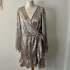 Next Metallic Wrap Dress Silver Pink Glitter Sparkle Size 16 Party Christmas NWT