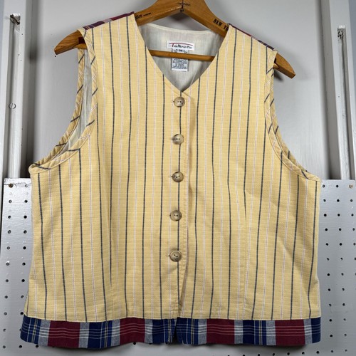 Talbots, VTG Talbots Vest Womens M Multicolor Striped Plaid Button Front Light Academia