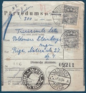 LATVIA: 1934 Money Transfer from UNGURPILS, Small Place w/VALMIERA & Notation