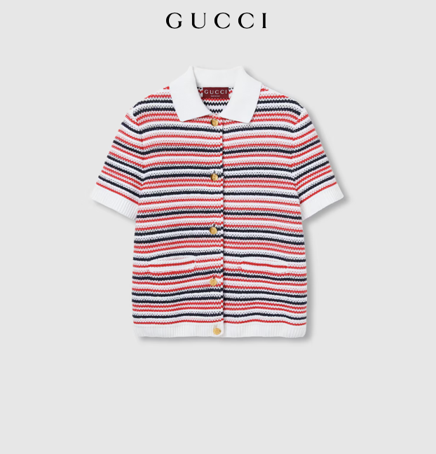NWT GUCCI Red/White/Blue Striped Polo Sweater /Cardigan Size XS | eBay