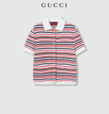 NWT GUCCI Red/White/Blue Striped Polo Sweater /Cardigan Size XS