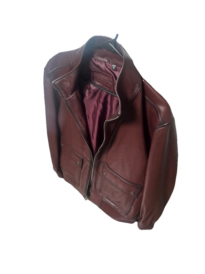 Abrigo de piel de cordero de lujo de cuero premium de Murano XL granate Foto 2 de 4