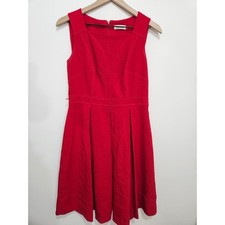 Calvin Klein Red Square Neck Pleated Fit Flare Cocktail Dress 8 CD8C117Y