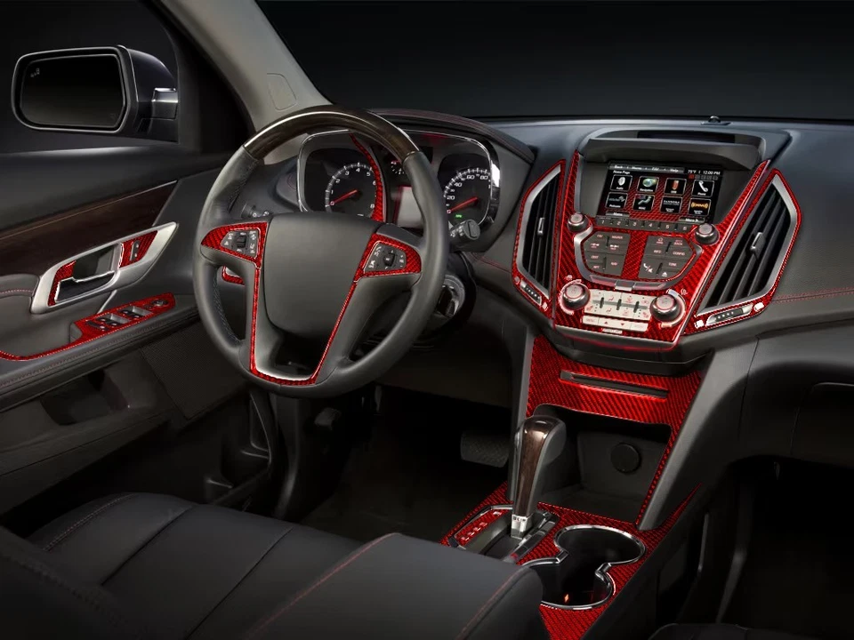 Kits de molduras interiores completos de fibra de carbono roja de 38 piezas para GMC Terrain Equinox 2010-2017 Foto 2 de 4