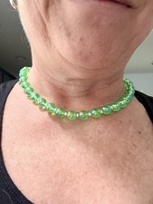 Handmade Green And White Glass Bead Necklace 8mm with seed beads