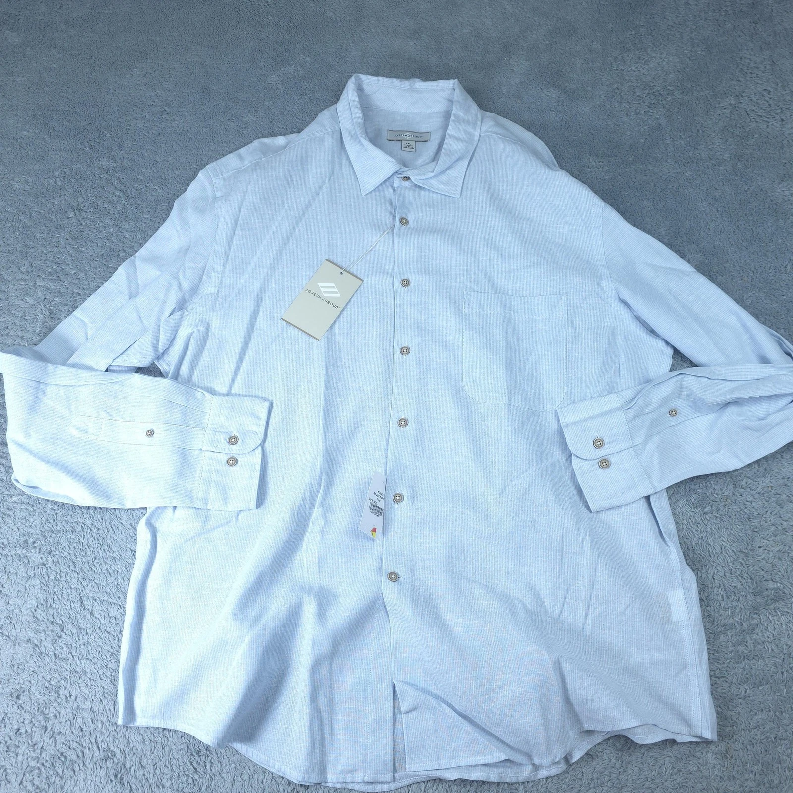 Joseph Abboud Shirt Mens 2XL Blue Solid Long Sleeve Button Up Linen Rayon