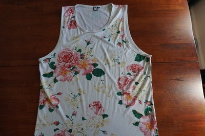 Into the AM Men's 2XL Graphic Tank White with Pink Roses