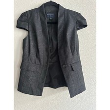 Banana Republic Petite Black Metallic Tweed Cap Sleeve Blazer Women's Size 4P