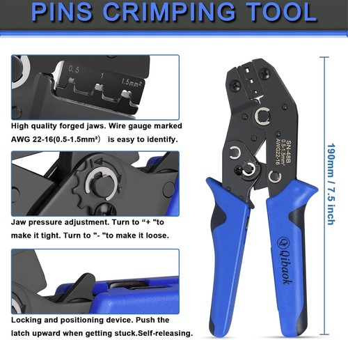 Wire Terminal Crimping Tool Kit, Qibaok Ratcheting Crimper AWG Red  - Picture 2 of 7