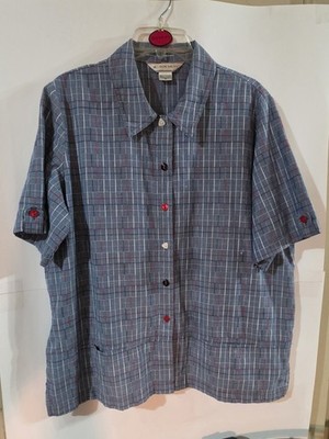 Allison Daley Women s Size 18 Blue Plaid Button Front Blouse Shirt Short Sleeve