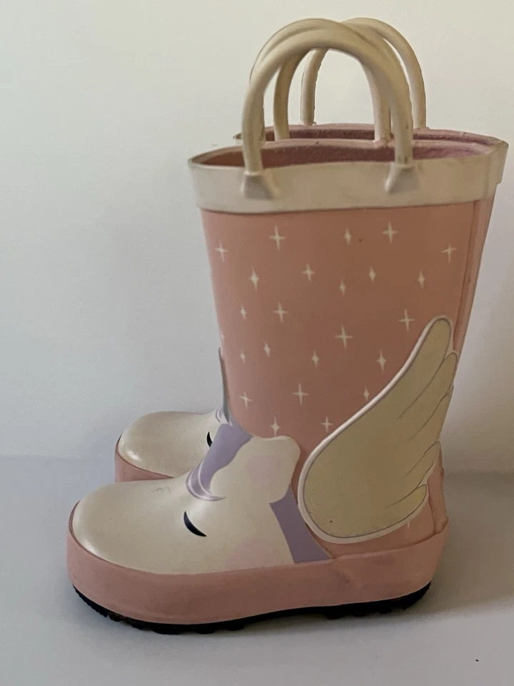 Unicorn Pinks Lavender Rain Boots Toddler Girl's Size 5 Waterproof Pull on - Image 3 of 4