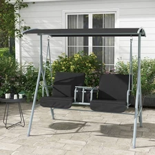 2-Seater Outdoor Porch Swing with Canopy and Table