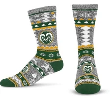 For Bare Feet NCAA Colorado State Rams Ugly Holiday Sweater Sock Marble Gray Lar
