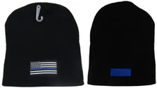 8" Black USA American Police Thin Blue Line Embroidered Beanie Skull Cap Hat