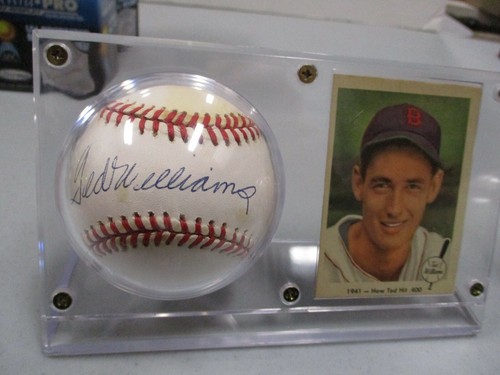 Ted Williams Single Signed Baseball w/ 1959 Fleer #17 Card EX+ & Stand (9) - Picture 1 of 8